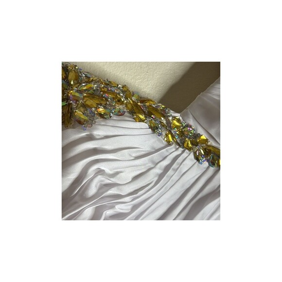 Mac Duggal Couture Dress Womens 18 White 4911H Ruffle Gown Strapless Beaded Prom - Picture 5 of 11